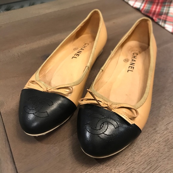 CHANEL Shoes - Chanel Classic Bow Two Tone Ballerina Flats